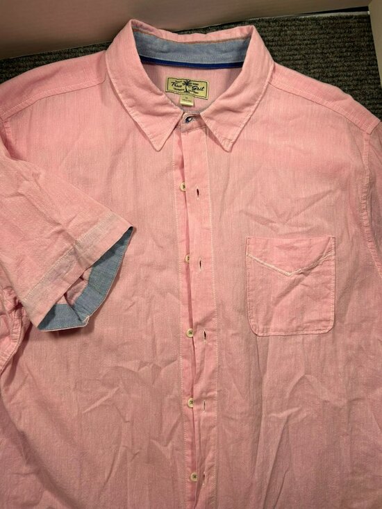 True Grit Other - True Grit Mens Pink Button-Up Shirt Chest Pocket Contrast Trim Size XL Cotton/Li